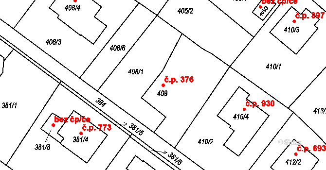 Liberec XIV-Ruprechtice 376, Liberec na parcele st. 409 v KÚ Ruprechtice, Katastrální mapa