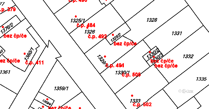 Teplické Předměstí 491, Bílina na parcele st. 1329/1 v KÚ Bílina, Katastrální mapa