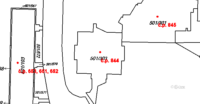 Ráj 844, Karviná na parcele st. 501/303 v KÚ Ráj, Katastrální mapa