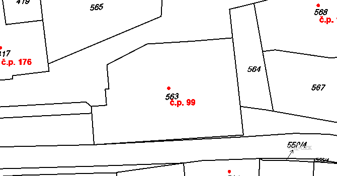 Dlouhá Loučka 99 na parcele st. 563 v KÚ Dolní Dlouhá Loučka, Katastrální mapa