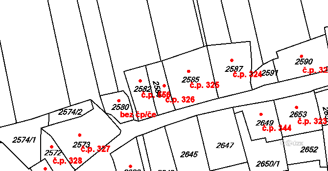 Dolní Kounice 326 na parcele st. 2584 v KÚ Dolní Kounice, Katastrální mapa