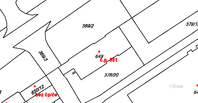 Úšovice 551, Mariánské Lázně na parcele st. 649 v KÚ Úšovice, Katastrální mapa