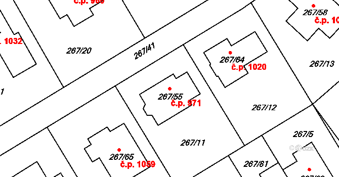 Černice 971, Plzeň na parcele st. 267/55 v KÚ Černice, Katastrální mapa