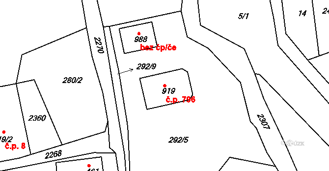 Bublava 796 na parcele st. 919 v KÚ Bublava, Katastrální mapa