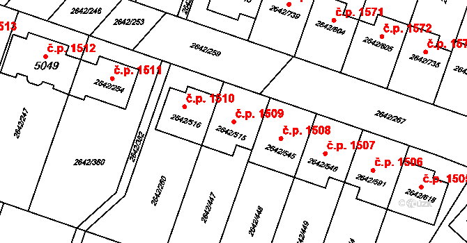 Kuřim 1509 na parcele st. 2642/515 v KÚ Kuřim, Katastrální mapa