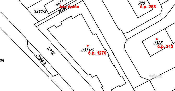 Lyžbice 1270, Třinec na parcele st. 3311/6 v KÚ Lyžbice, Katastrální mapa