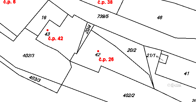 Kruh 26, Doksy na parcele st. 42 v KÚ Kruh v Podbezdězí, Katastrální mapa