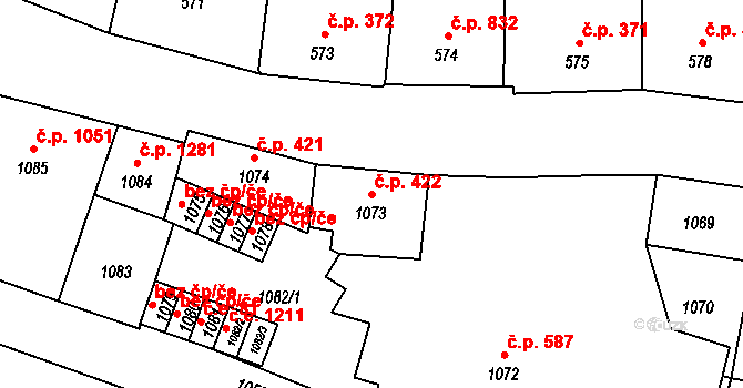 Děčín IV-Podmokly 422, Děčín na parcele st. 1073 v KÚ Podmokly, Katastrální mapa