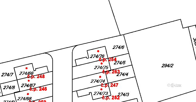 Třeboradice 254, Praha na parcele st. 274/76 v KÚ Třeboradice, Katastrální mapa