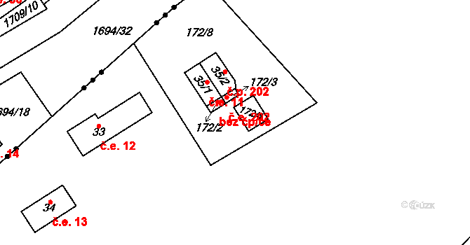 Tlestky 202, Drahouš na parcele st. 172/3 v KÚ Tlestky, Katastrální mapa