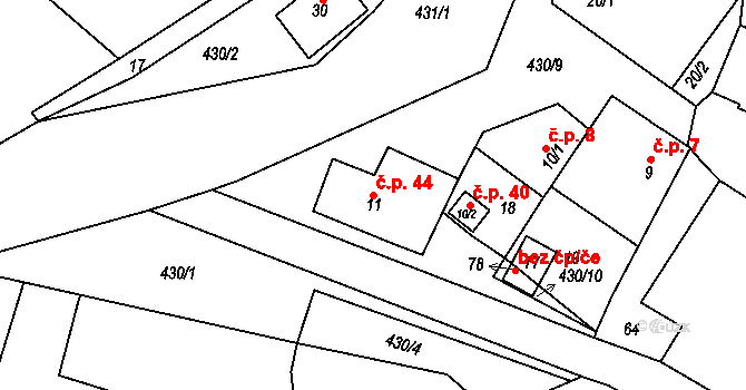 Střeleč 22, Mladějov na parcele st. 11 v KÚ Střeleč, Katastrální mapa