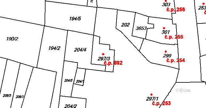 Lysá nad Labem 892 na parcele st. 297/3 v KÚ Lysá nad Labem, Katastrální mapa