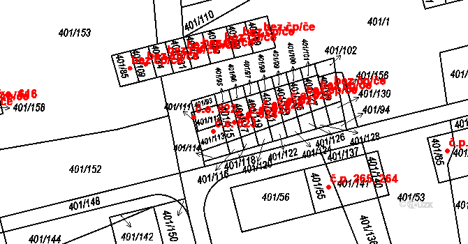 Újezdské Předměstí 624, Bílina na parcele st. 401/115 v KÚ Bílina-Újezd, Katastrální mapa
