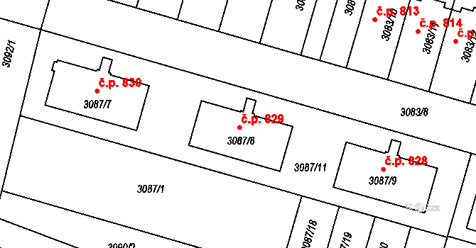 Bystřice nad Pernštejnem 829 na parcele st. 3087/8 v KÚ Bystřice nad Pernštejnem, Katastrální mapa