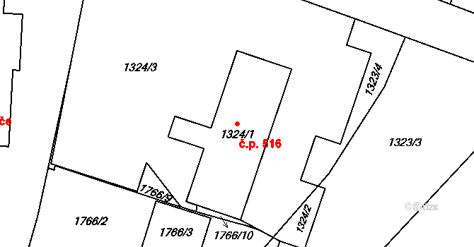 Měřín 516 na parcele st. 1324/1 v KÚ Měřín, Katastrální mapa
