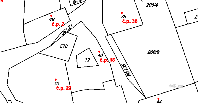Mirošov 18, Valašské Klobouky na parcele st. 40 v KÚ Mirošov u Valašských Klobouk, Katastrální mapa