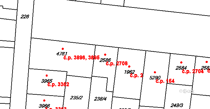Zlín 2708 na parcele st. 2586 v KÚ Zlín, Katastrální mapa