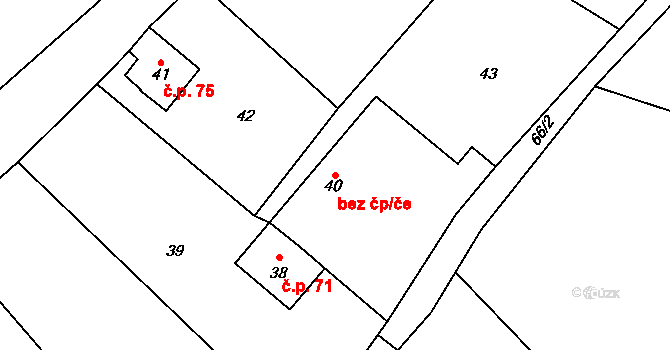 Zádveřice-Raková 42116295 na parcele st. 40 v KÚ Raková, Katastrální mapa