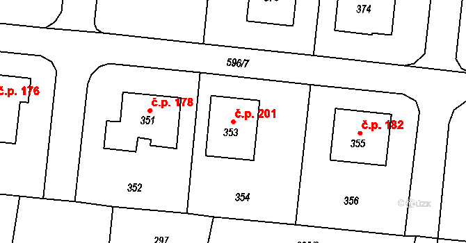 Neplachovice 201 na parcele st. 353 v KÚ Neplachovice, Katastrální mapa