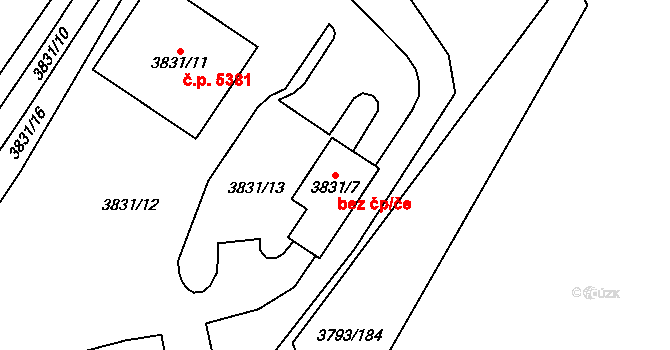 Chomutov 45021295 na parcele st. 3831/7 v KÚ Chomutov I, Katastrální mapa