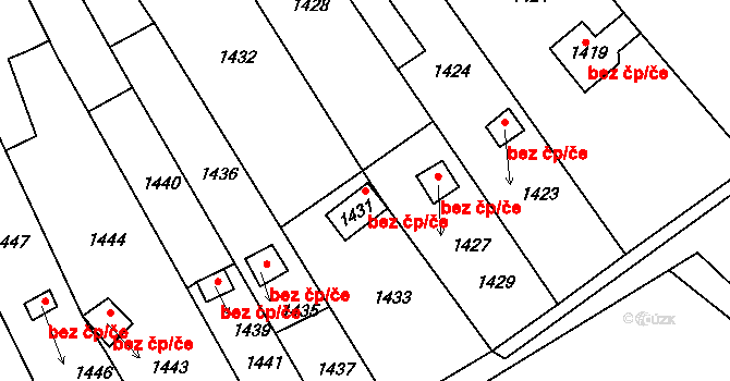 Hustopeče 46624295 na parcele st. 1431 v KÚ Hustopeče u Brna, Katastrální mapa