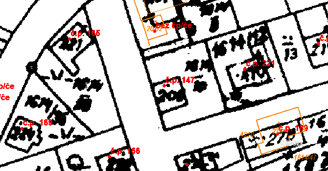Trhová Kamenice 147 na parcele st. 205 v KÚ Trhová Kamenice, Katastrální mapa