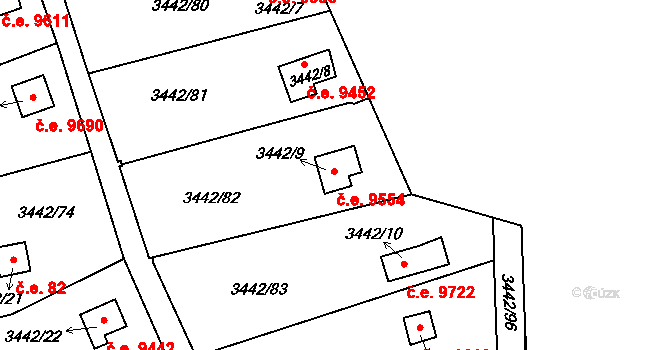 Střekov 9554, Ústí nad Labem na parcele st. 3442/9 v KÚ Střekov, Katastrální mapa