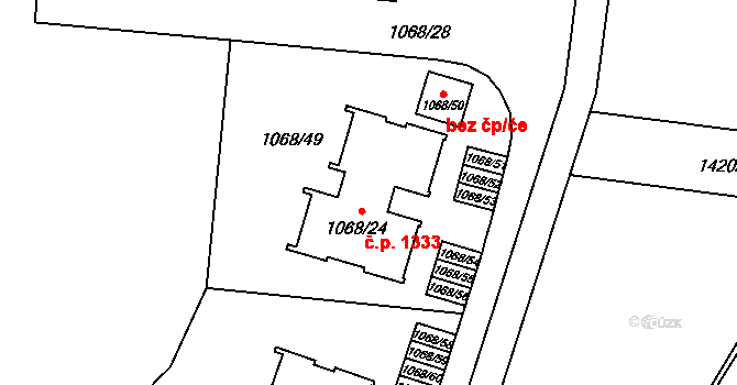 Lyžbice 1333, Třinec na parcele st. 1068/24 v KÚ Lyžbice, Katastrální mapa