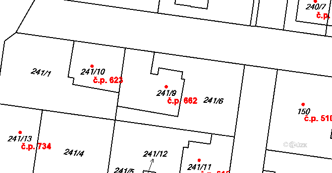 Protivín 662 na parcele st. 241/9 v KÚ Protivín, Katastrální mapa