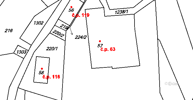 Mistrovice 63 na parcele st. 57 v KÚ Mistrovice nad Orlicí, Katastrální mapa
