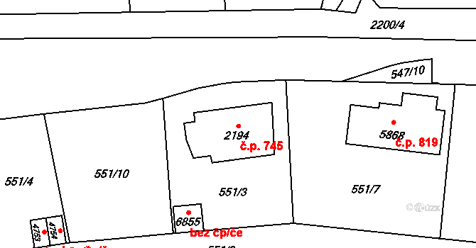 Beroun-Závodí 745, Beroun na parcele st. 2194 v KÚ Beroun, Katastrální mapa