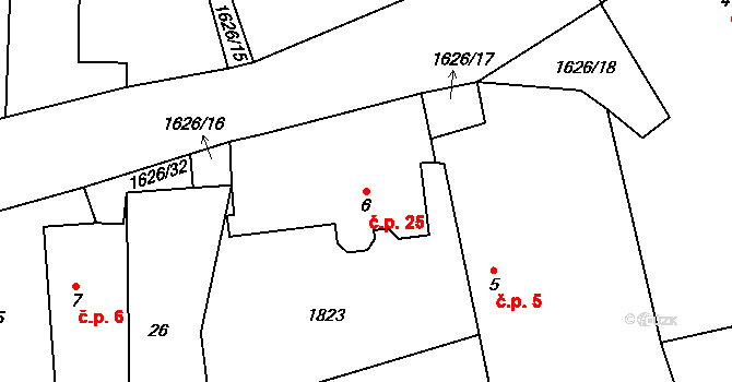 Hodoviz 25, Hvozd na parcele st. 6 v KÚ Hodoviz, Katastrální mapa