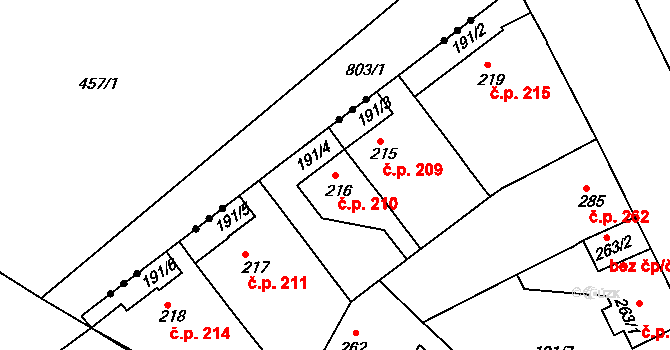 Neratovice 210 na parcele st. 216 v KÚ Neratovice, Katastrální mapa