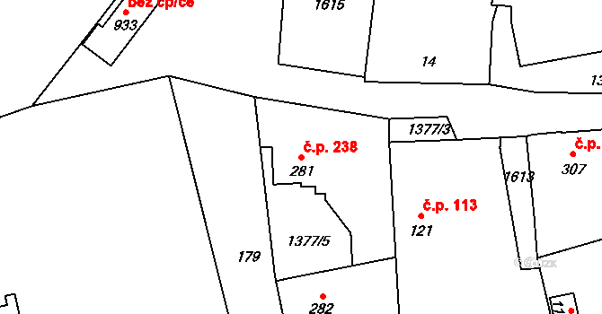 Holýšov 238 na parcele st. 281 v KÚ Holýšov, Katastrální mapa