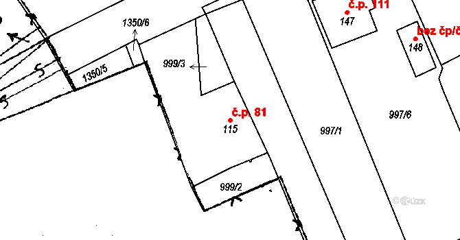 Nekmíř 81 na parcele st. 115 v KÚ Nekmíř, Katastrální mapa