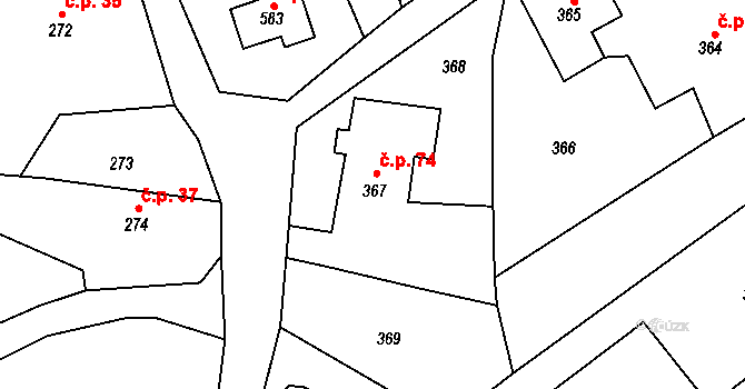 Bušovice 74 na parcele st. 367 v KÚ Bušovice, Katastrální mapa