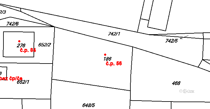 Zájezd 56, Česká Skalice na parcele st. 186 v KÚ Zájezd u České Skalice, Katastrální mapa