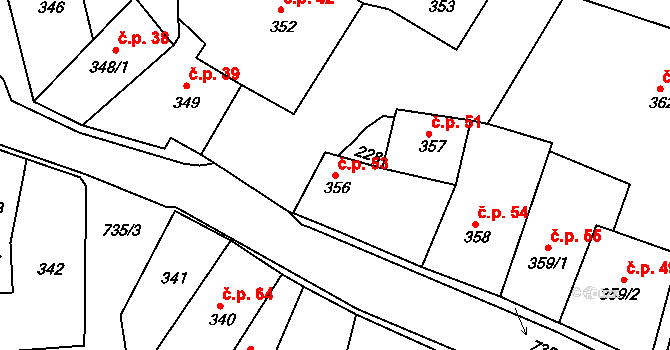Poříčí 53, Broumov na parcele st. 356 v KÚ Broumov, Katastrální mapa