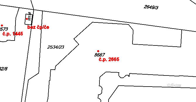 Zelené Předměstí 2665, Pardubice na parcele st. 8687 v KÚ Pardubice, Katastrální mapa