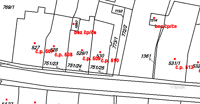 Svítkov 510, Pardubice na parcele st. 530 v KÚ Svítkov, Katastrální mapa