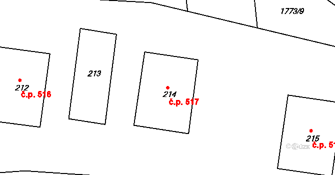 Velké Opatovice 517 na parcele st. 214 v KÚ Velké Opatovice, Katastrální mapa