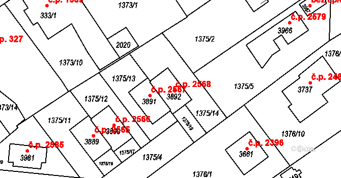 Říčany 2568 na parcele st. 3892 v KÚ Říčany u Prahy, Katastrální mapa