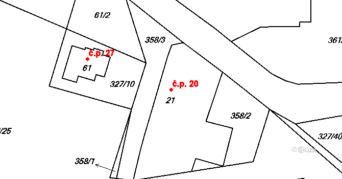 Chocenická Lhota 20, Chocenice na parcele st. 21 v KÚ Chocenická Lhota, Katastrální mapa