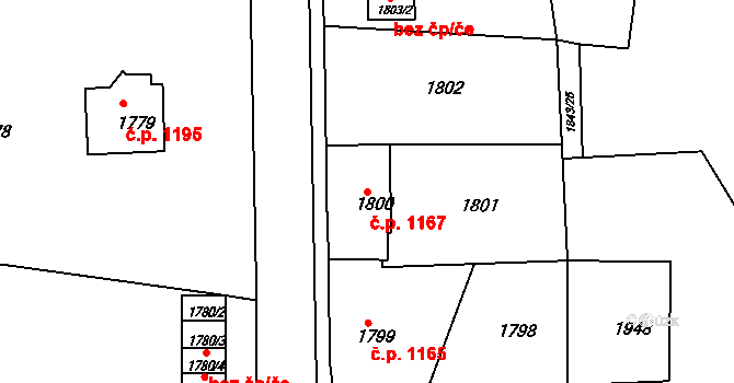 Vejprty 1167 na parcele st. 1800 v KÚ Vejprty, Katastrální mapa