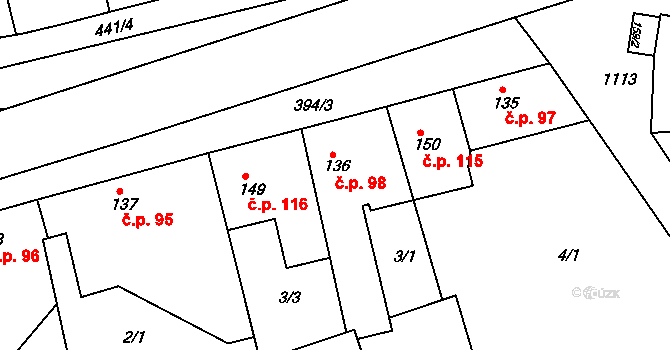 Černochov 98, Peruc na parcele st. 136 v KÚ Černochov, Katastrální mapa