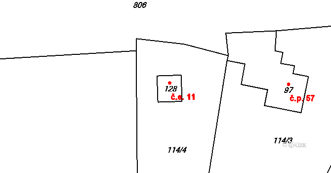 Kamenice 11, Herálec na parcele st. 128 v KÚ Kamenice u Herálce, Katastrální mapa