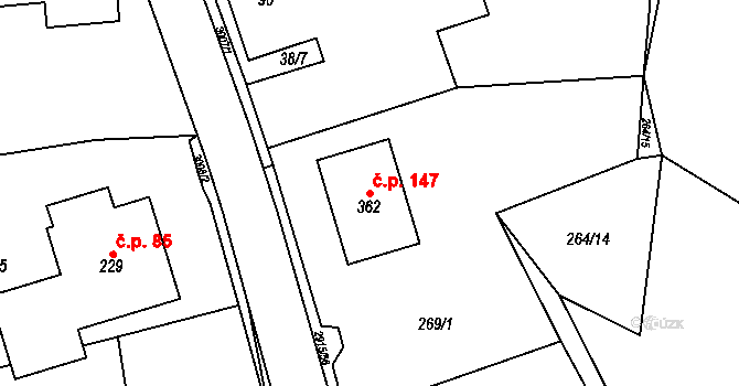 Loučka 147 na parcele st. 362 v KÚ Loučka I, Katastrální mapa