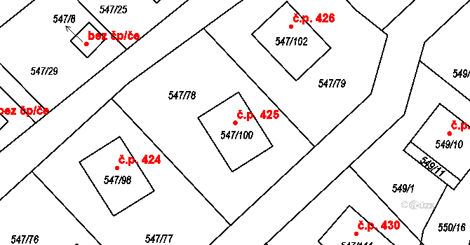 Lipno nad Vltavou 425 na parcele st. 547/100 v KÚ Lipno nad Vltavou, Katastrální mapa