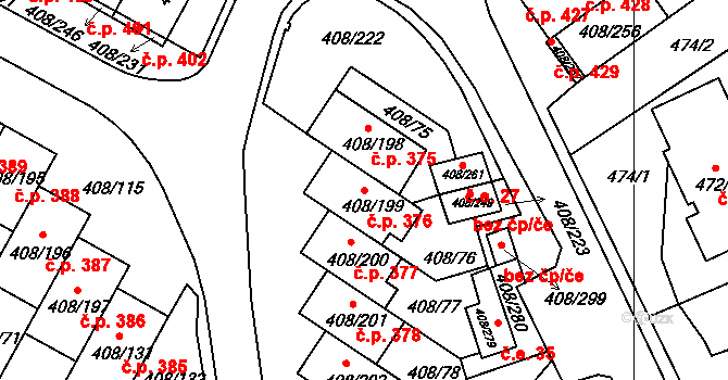 Dobšice 376 na parcele st. 408/199 v KÚ Dobšice u Znojma, Katastrální mapa