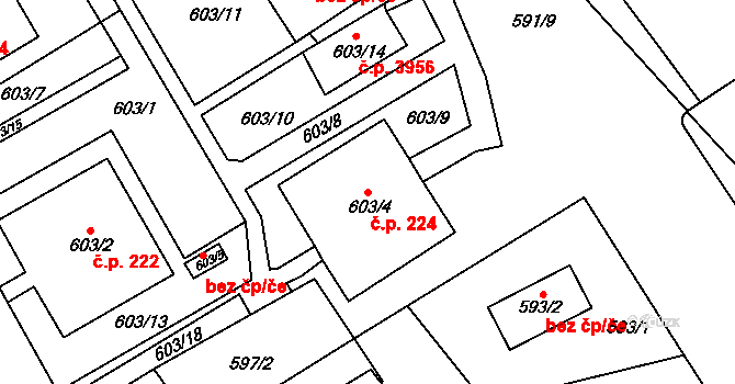 Mělník 224 na parcele st. 603/4 v KÚ Mělník, Katastrální mapa